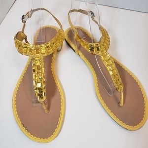 Bamboo Yellow Jeweled Thong Sandals Shiney Bling Sz 10